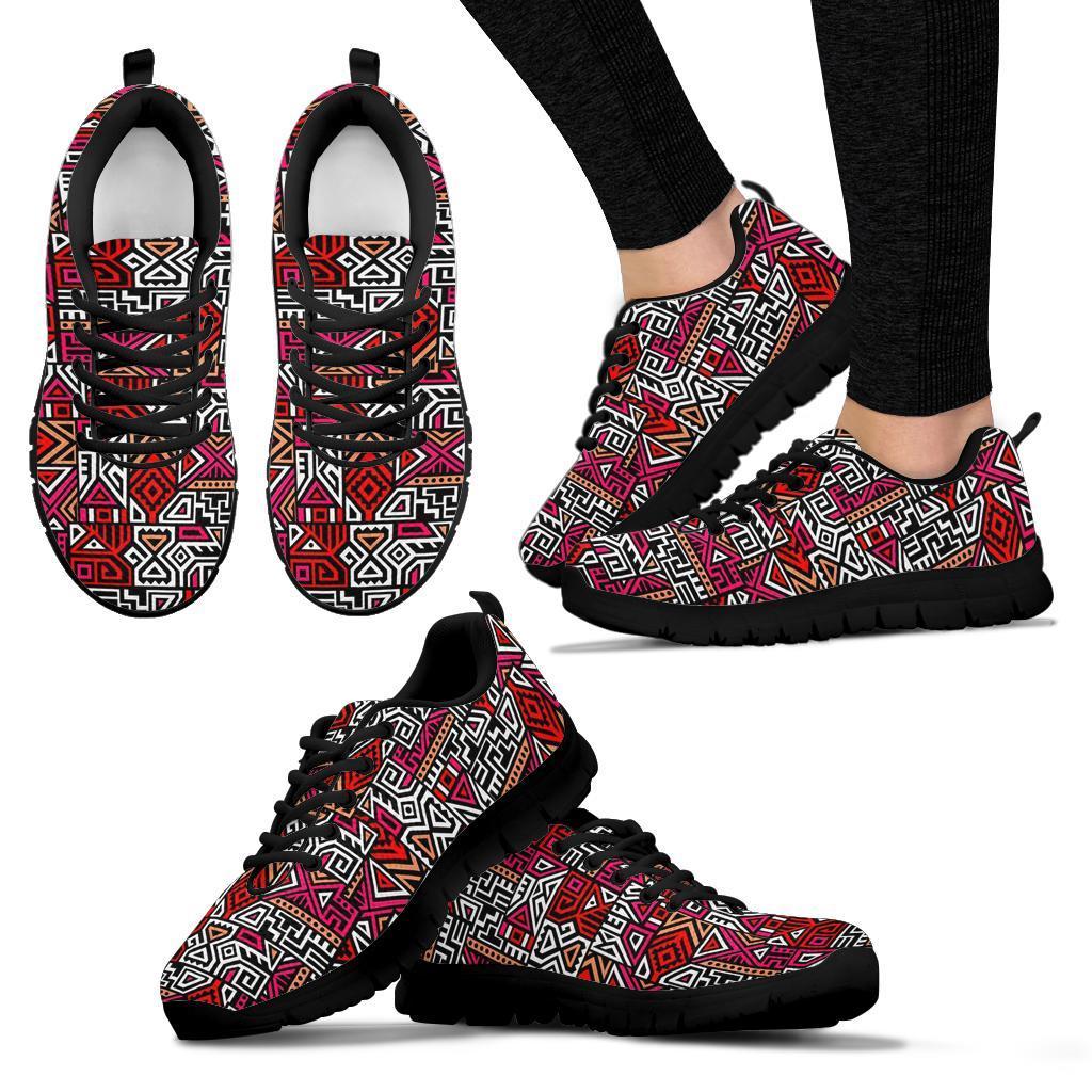 Ethnic Red Print Pattern Sneaker Shoes For Men Women-grizzshop