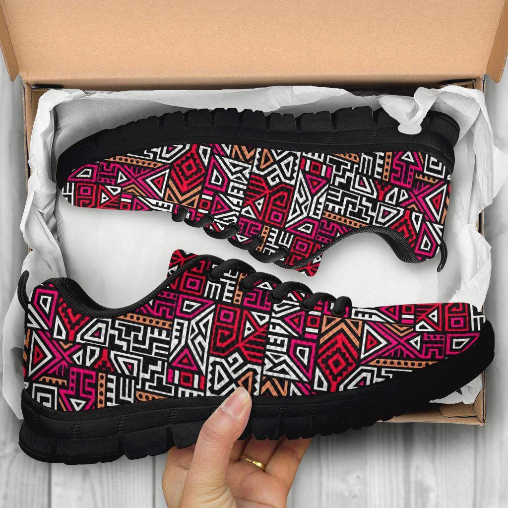 Ethnic Red Print Pattern Sneaker Shoes For Men Women-grizzshop