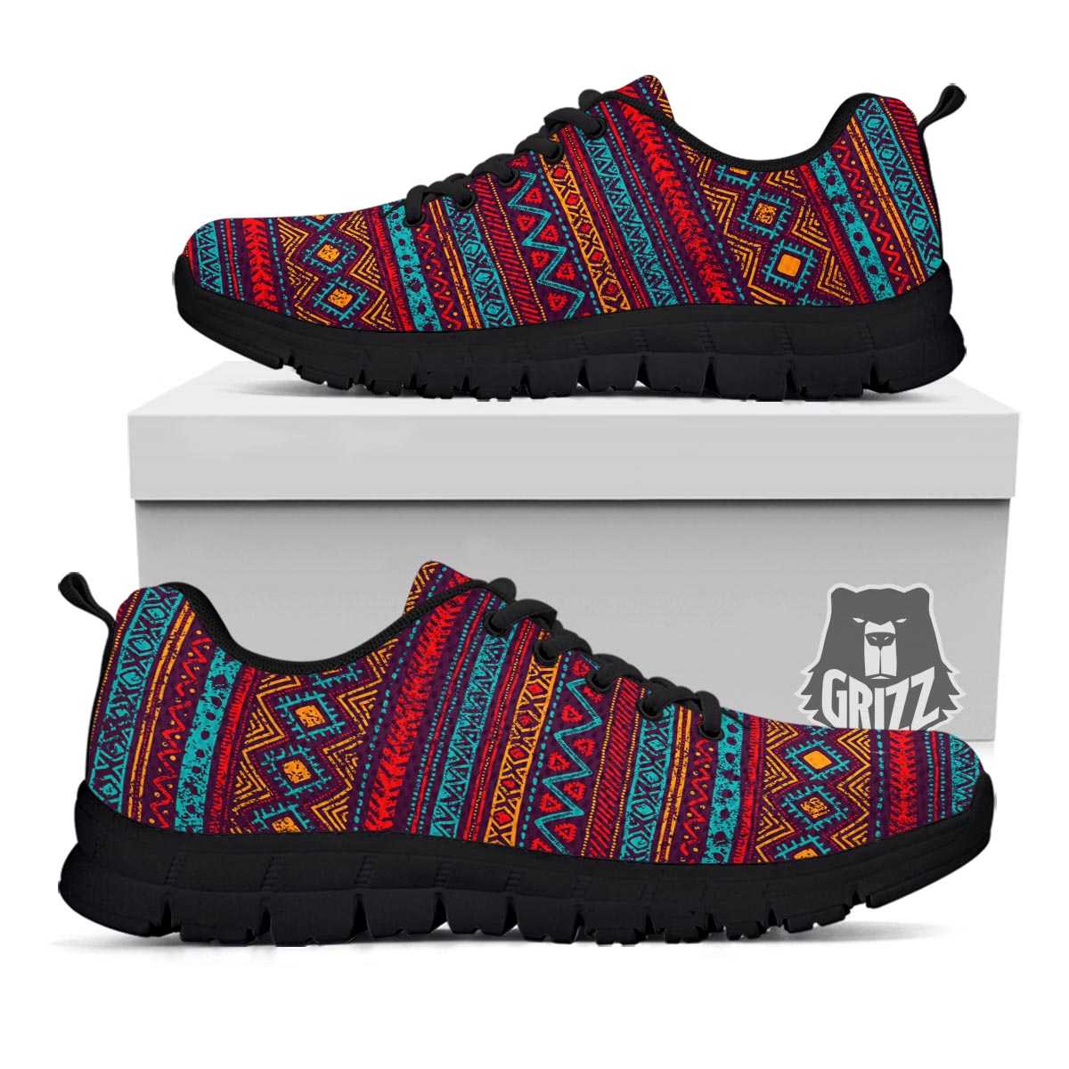 Ethnic Tribal Print Pattern Black Sneaker-grizzshop