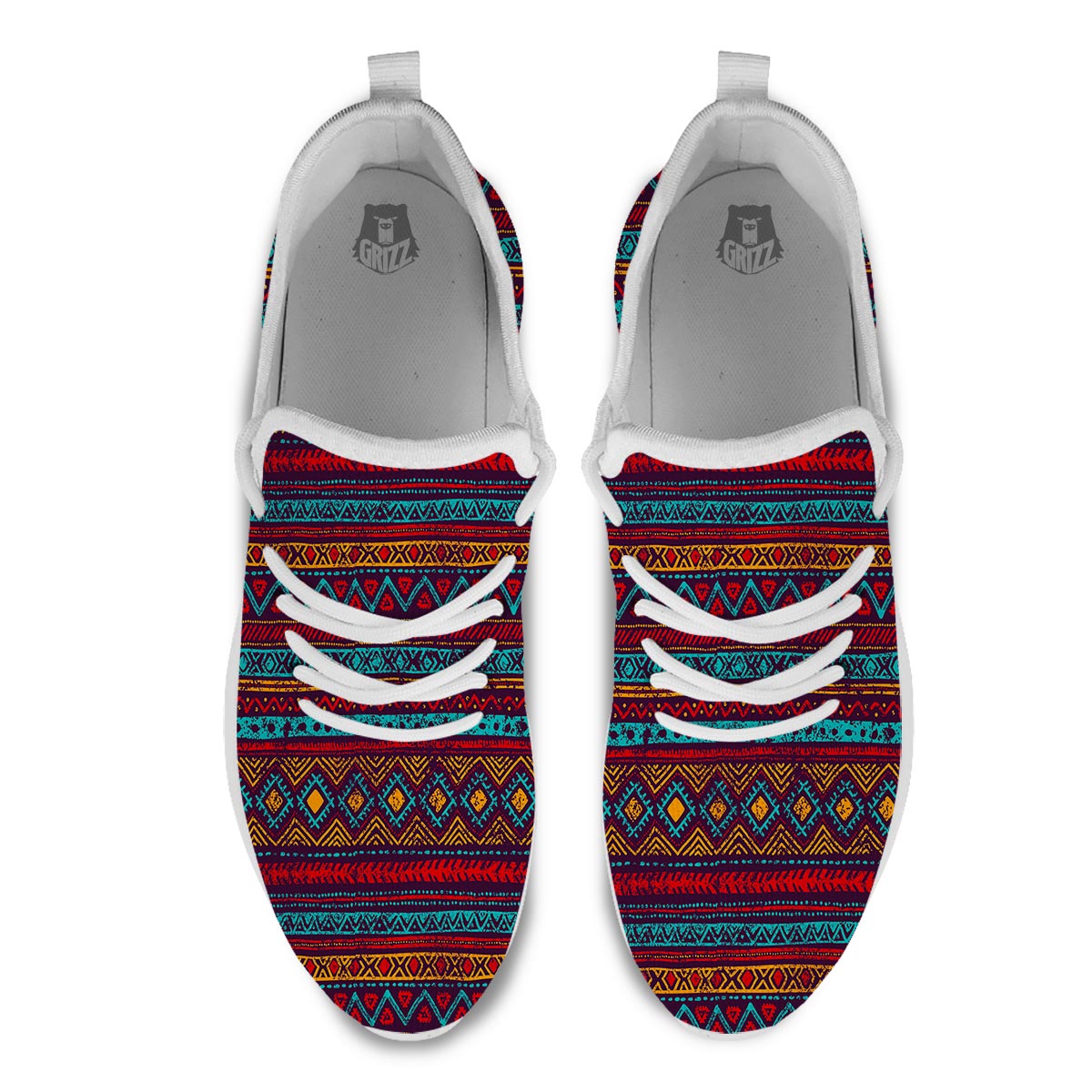 Ethnic Tribal Print Pattern White Athletic Shoes-grizzshop