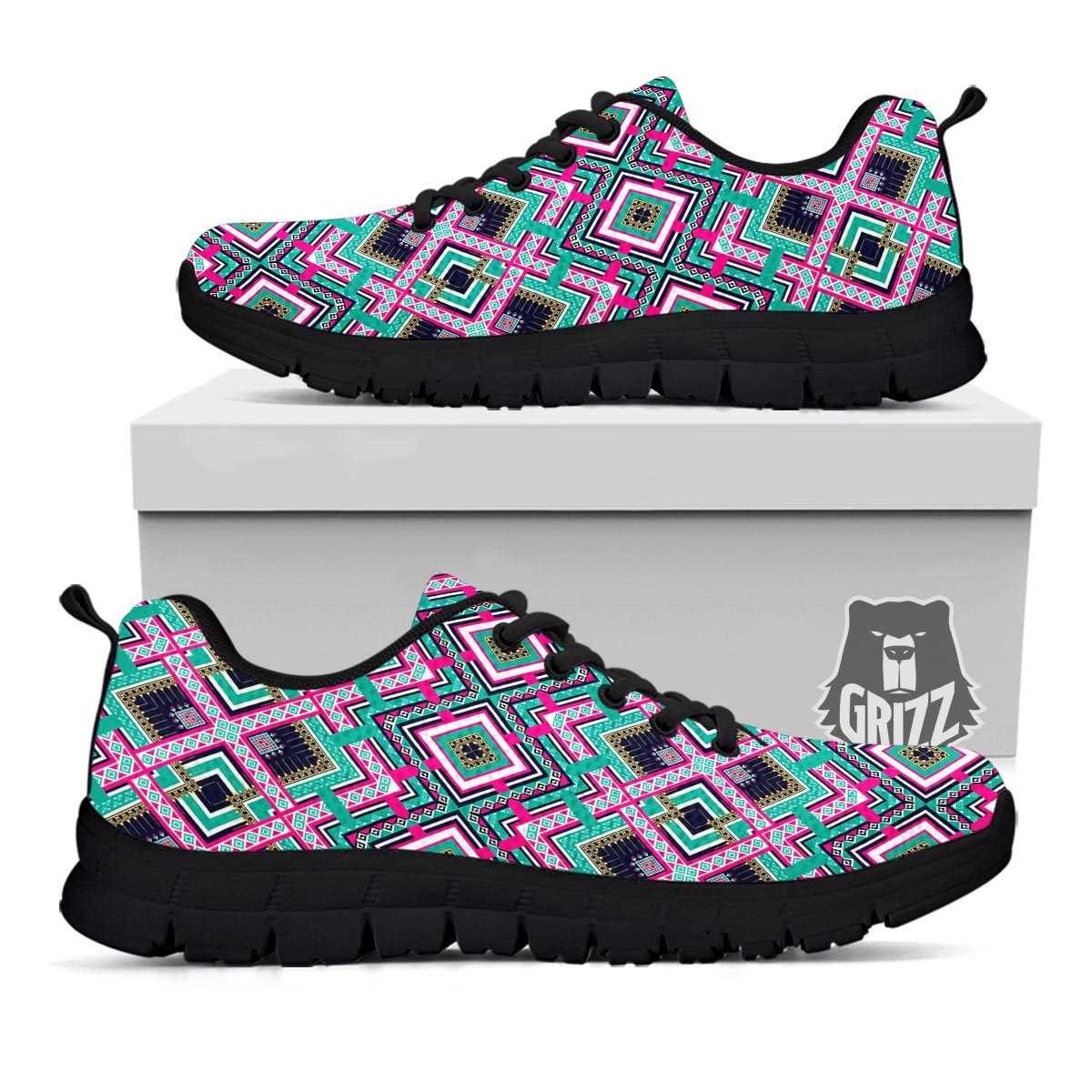 Ethnic Tribal Retro Print Pattern Black Sneaker-grizzshop