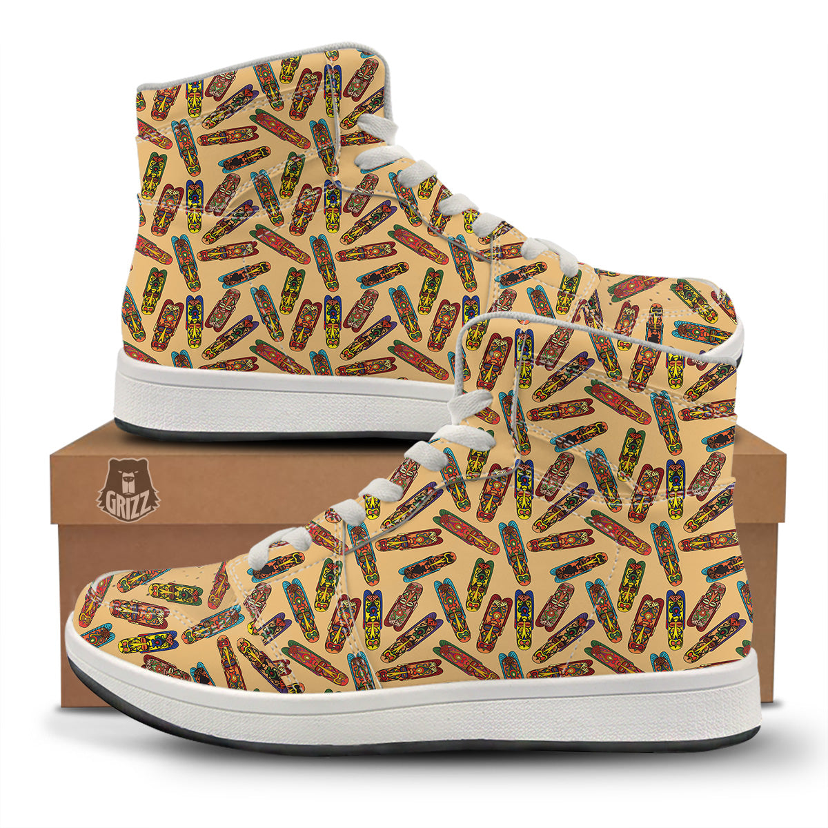 Ethnic Tribal Vintage Style African Mask Print Pattern High Top Sneakers-grizzshop