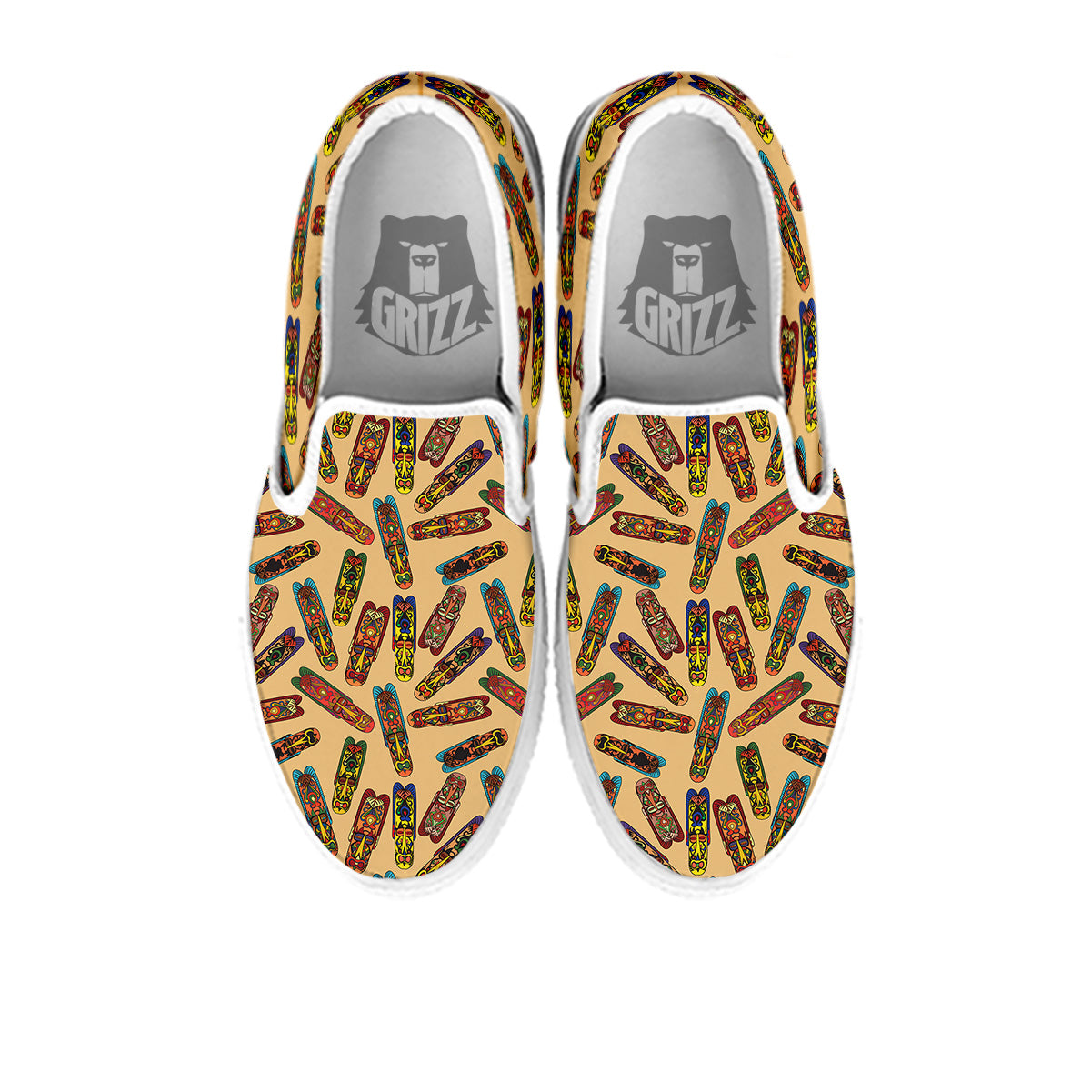Ethnic Tribal Vintage Style African Mask Print Pattern White Slip On Shoes-grizzshop