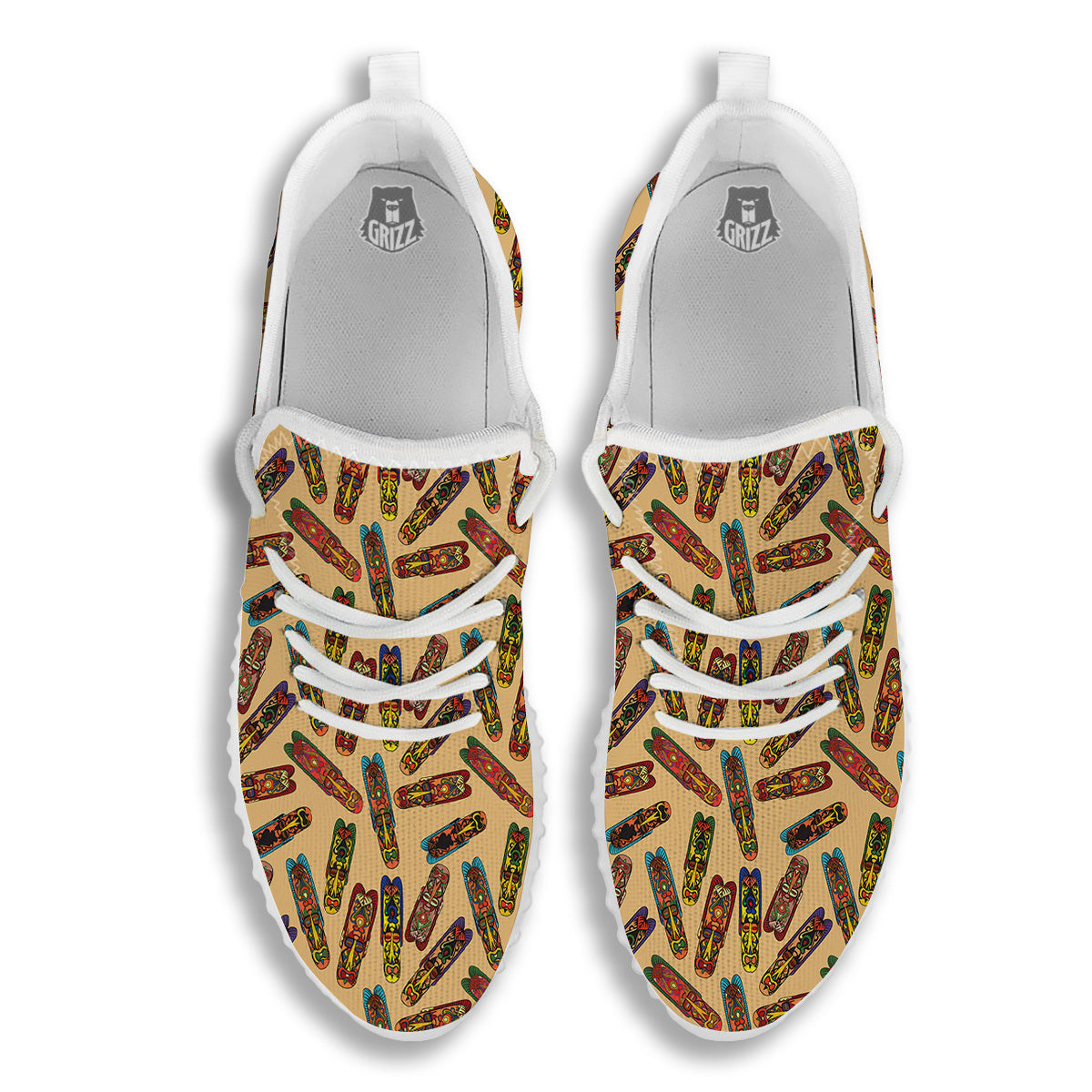 Ethnic Tribal Vintage Style African Mask Print Pattern White Walking Shoes-grizzshop