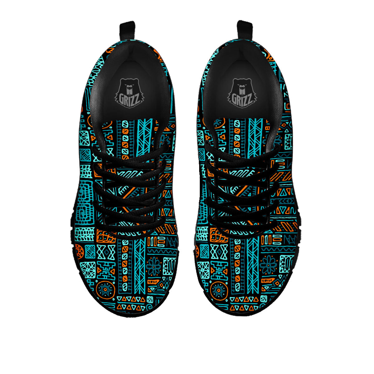 Ethnic Turquoise African Print Pattern Black Sneaker-grizzshop