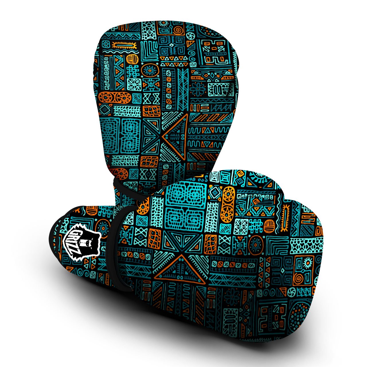 Ethnic Turquoise African Print Pattern Boxing Gloves-grizzshop