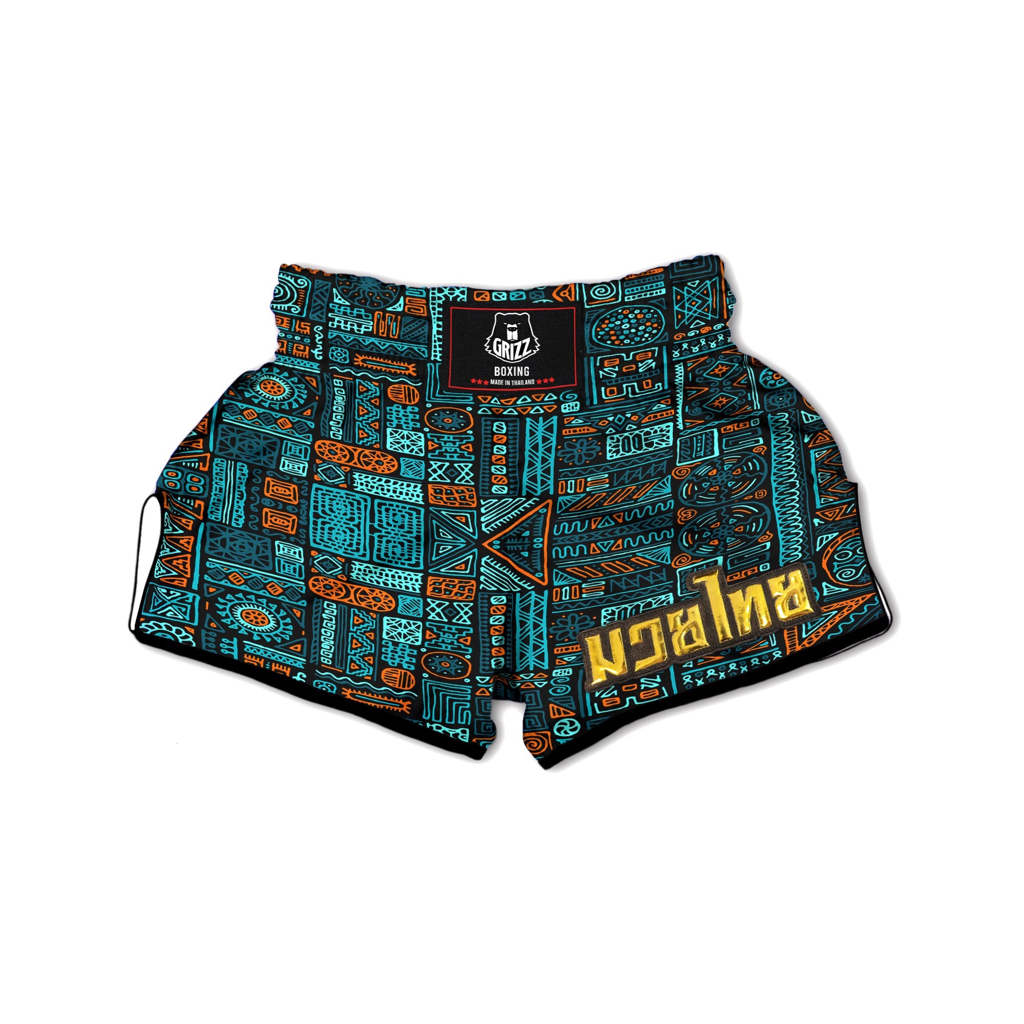 Ethnic Turquoise African Print Pattern Muay Thai Boxing Shorts-grizzshop