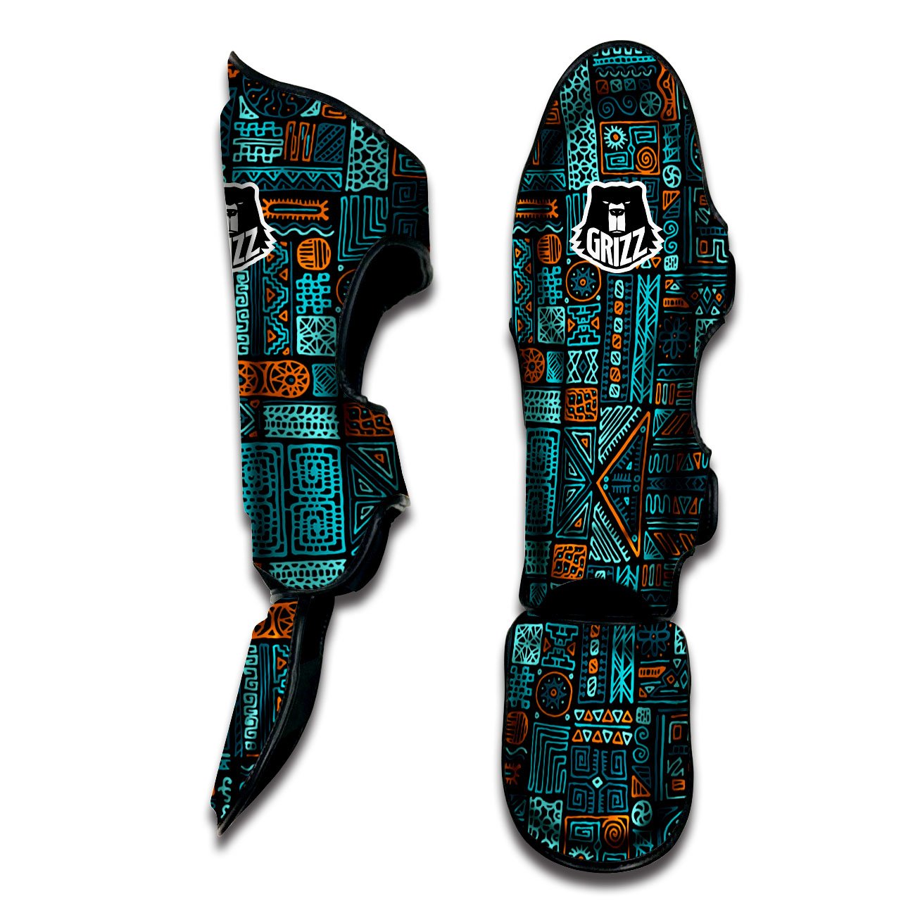 Ethnic Turquoise African Print Pattern Muay Thai Shin Guards-grizzshop