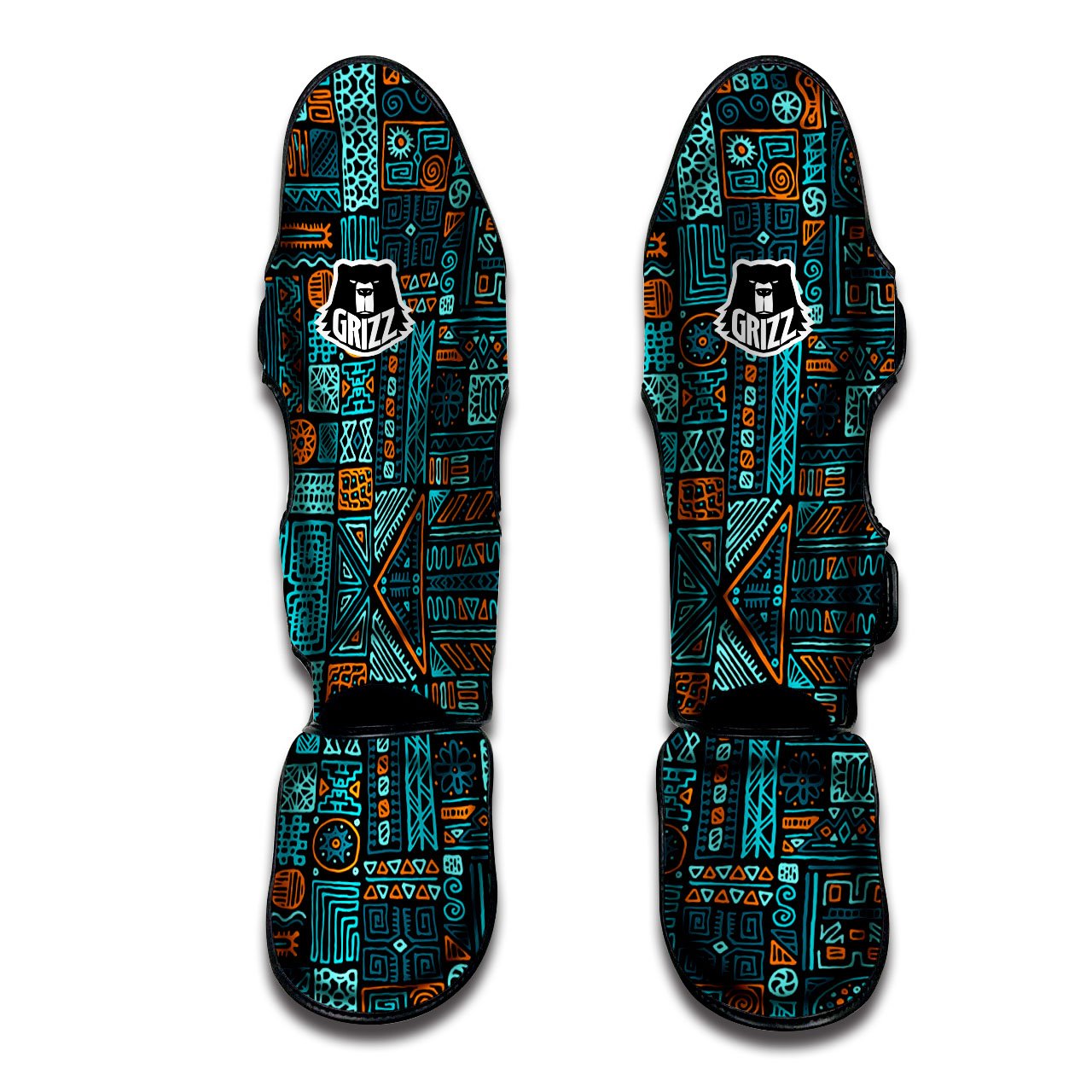 Ethnic Turquoise African Print Pattern Muay Thai Shin Guards-grizzshop