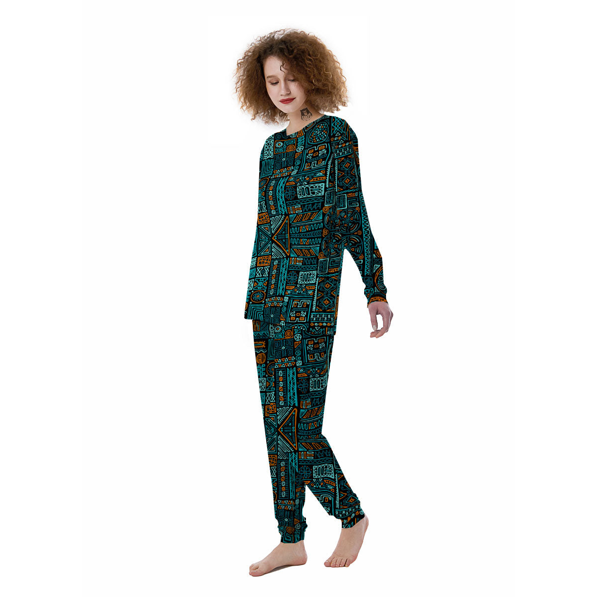 Ethnic Turquoise African Print Pattern Women's Pajamas-grizzshop