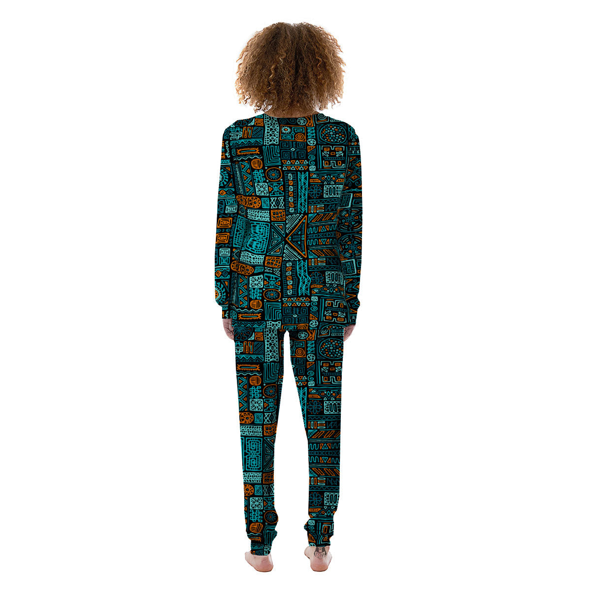 Ethnic Turquoise African Print Pattern Women's Pajamas-grizzshop