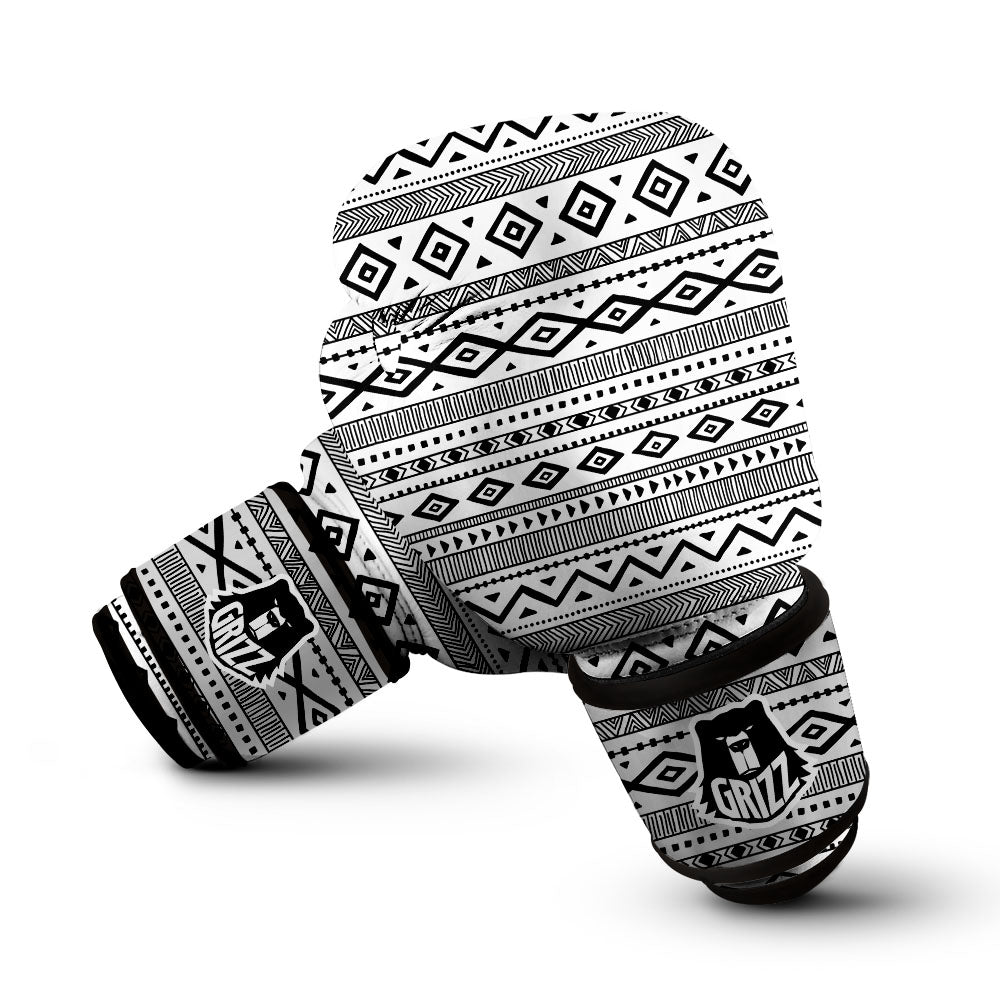 Ethnic White And Black Print Pattern Boxing Gloves-grizzshop