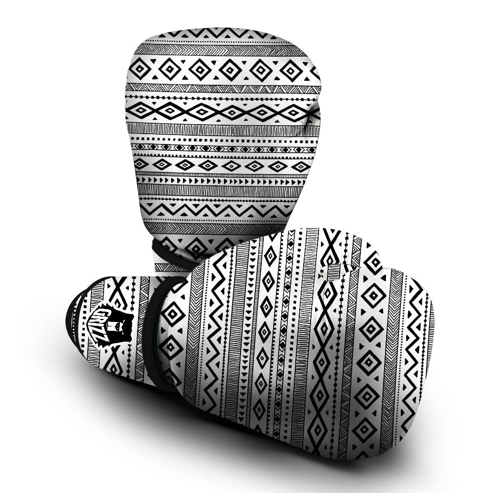 Ethnic White And Black Print Pattern Boxing Gloves-grizzshop
