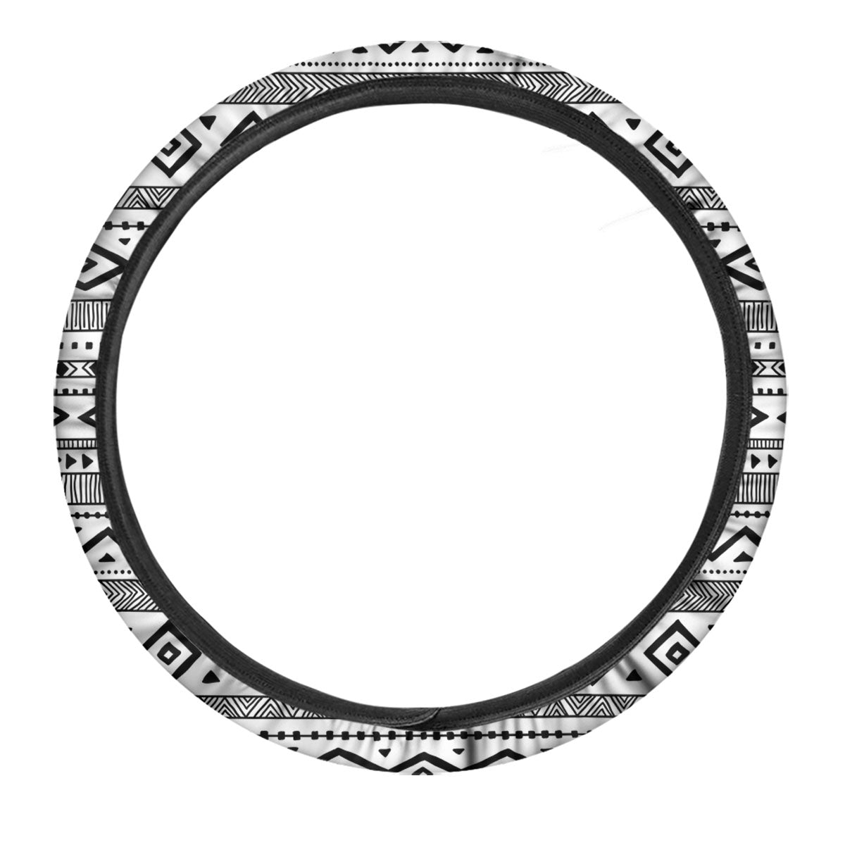 Ethnic White And Black Print Pattern Car Steering Wheel Cover-grizzshop