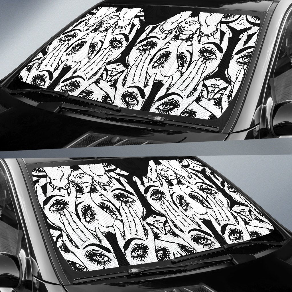 Evil Eye Hamsa Hand Pattern Print Car Sun Shade-grizzshop