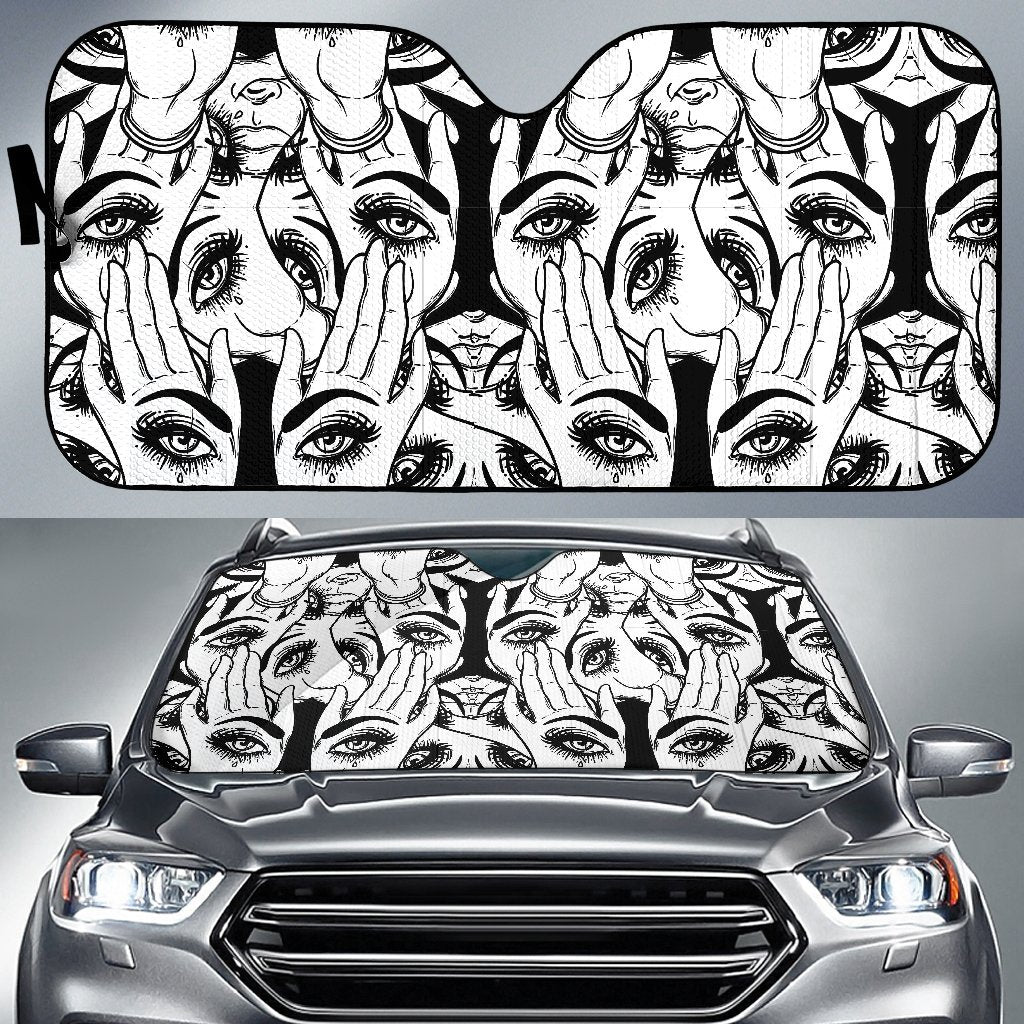 Evil Eye Hamsa Hand Pattern Print Car Sun Shade-grizzshop
