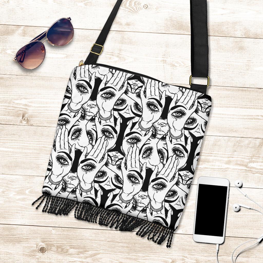 Evil Eye Hamsa Hand Pattern Print Crossbody Bags-grizzshop