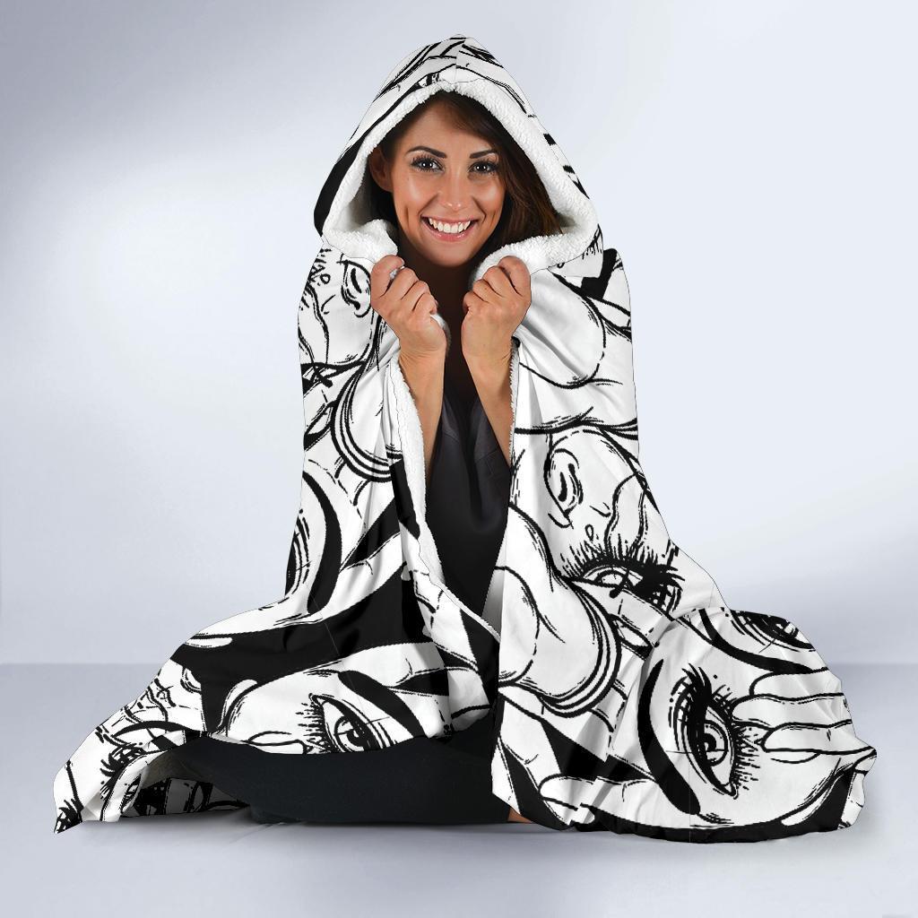 Evil Eye Hamsa Hand Pattern Print Hooded Blanket-grizzshop