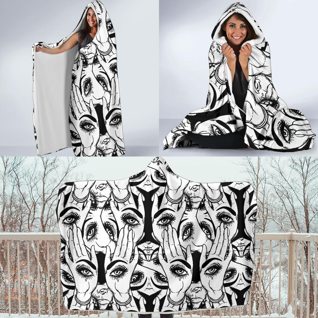 Evil Eye Hamsa Hand Pattern Print Hooded Blanket-grizzshop