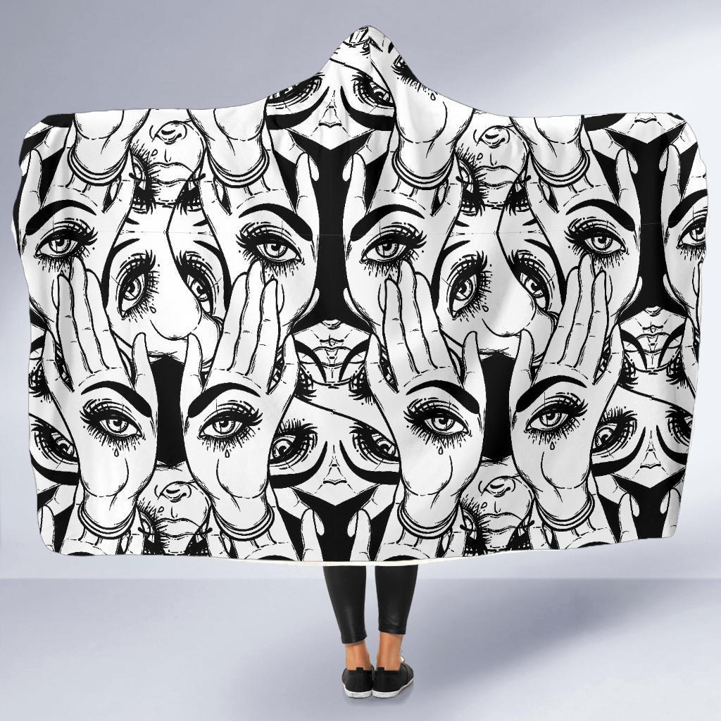 Evil Eye Hamsa Hand Pattern Print Hooded Blanket-grizzshop