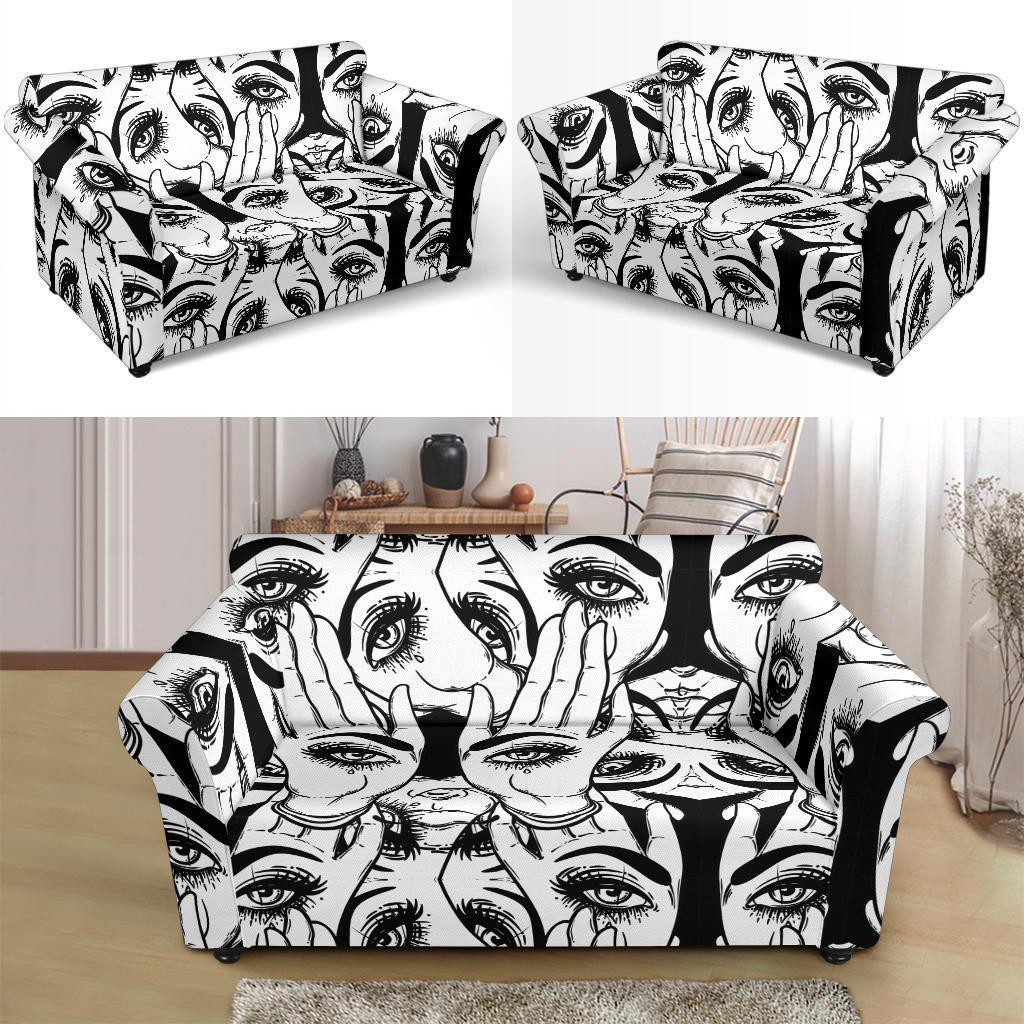 Evil Eye Hamsa Hand Pattern Print Loveseat Cover-grizzshop