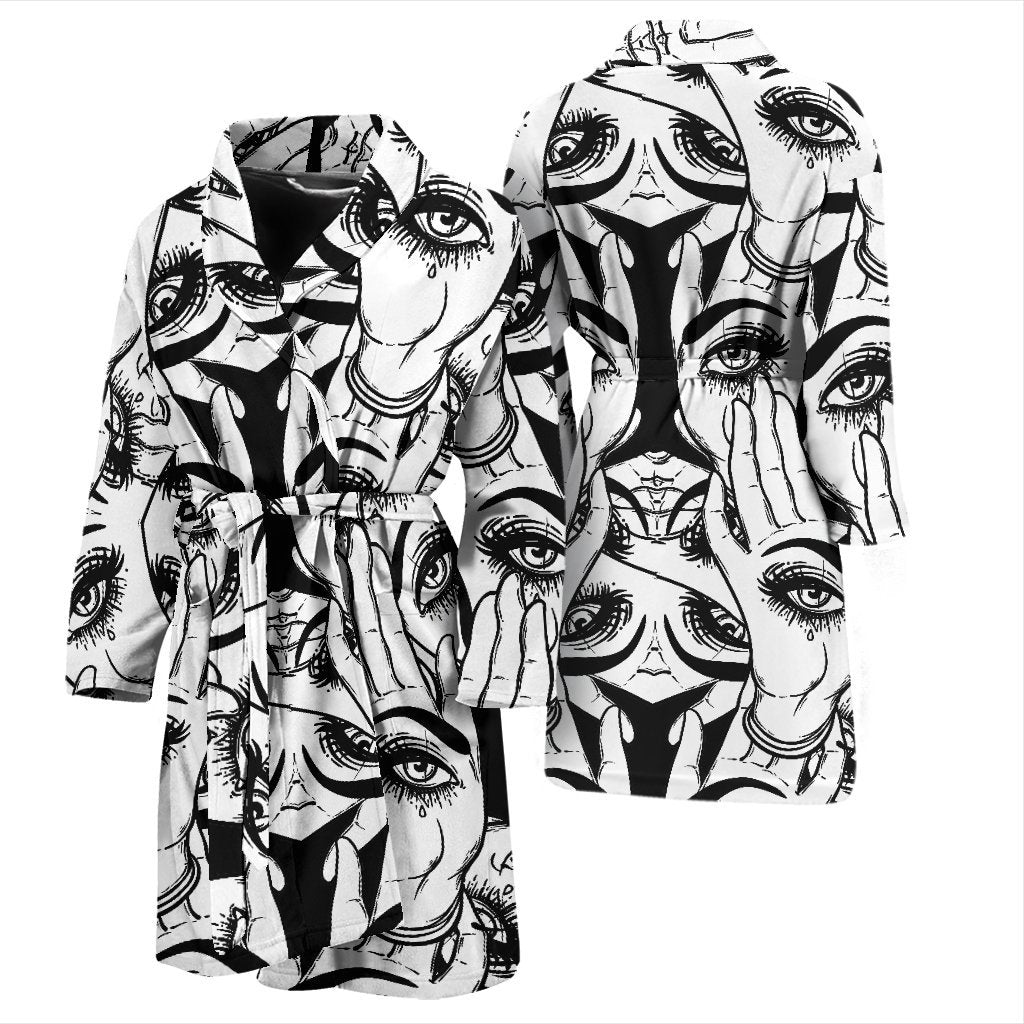 Evil Eye Hamsa Hand Pattern Print Men Long Robe-grizzshop