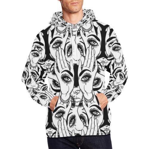 Evil Eye Hamsa Hand Pattern Print Men Pullover Hoodie-grizzshop