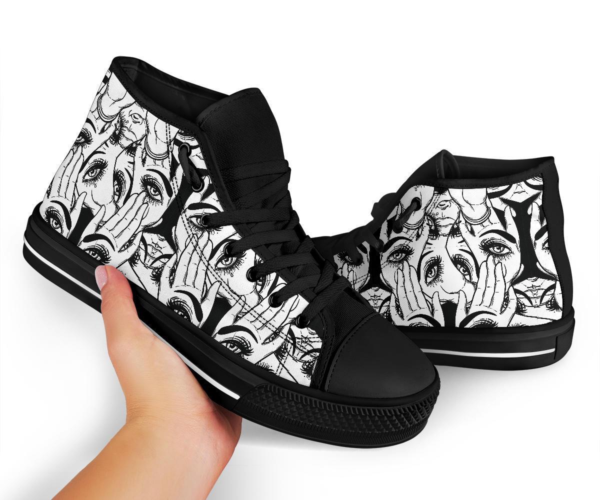 Evil Eye Hamsa Hand Pattern Print Men Women's High Top Shoes-grizzshop