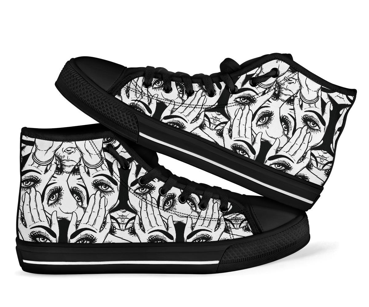 Evil Eye Hamsa Hand Pattern Print Men Women's High Top Shoes-grizzshop