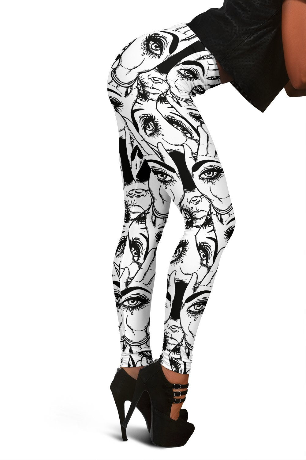 Evil Eye Hamsa Hand Pattern Print Women Leggings-grizzshop