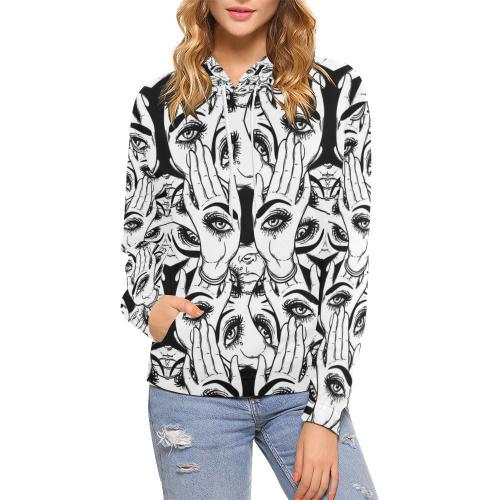 Evil Eye Hamsa Hand Pattern Print Women Pullover Hoodie-grizzshop