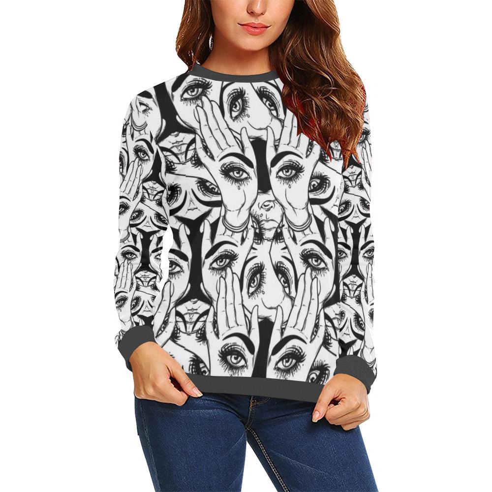 Evil Eye Hamsa Hand Pattern Print Women's Sweatshirt-grizzshop