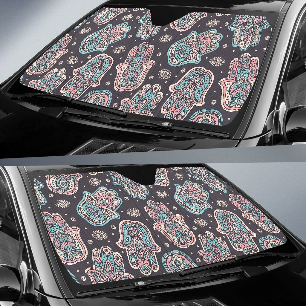 Evil Eye Hamsa Pattern Print Car Sun Shade-grizzshop
