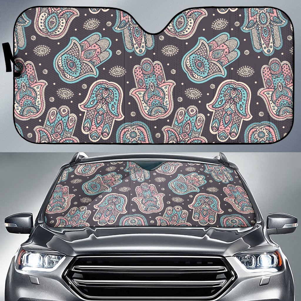 Evil Eye Hamsa Pattern Print Car Sun Shade-grizzshop