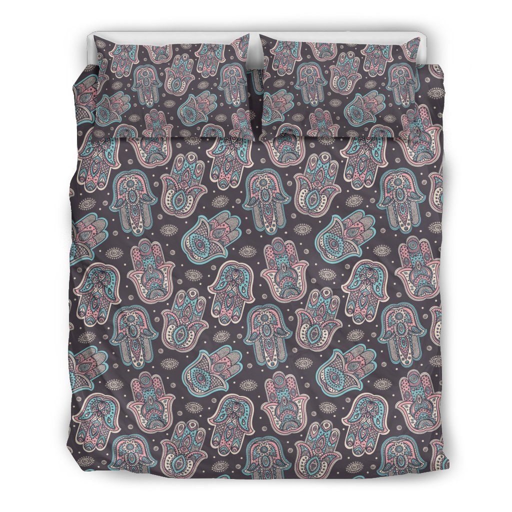 Evil Eye Hamsa Pattern Print Duvet Cover Bedding Set-grizzshop
