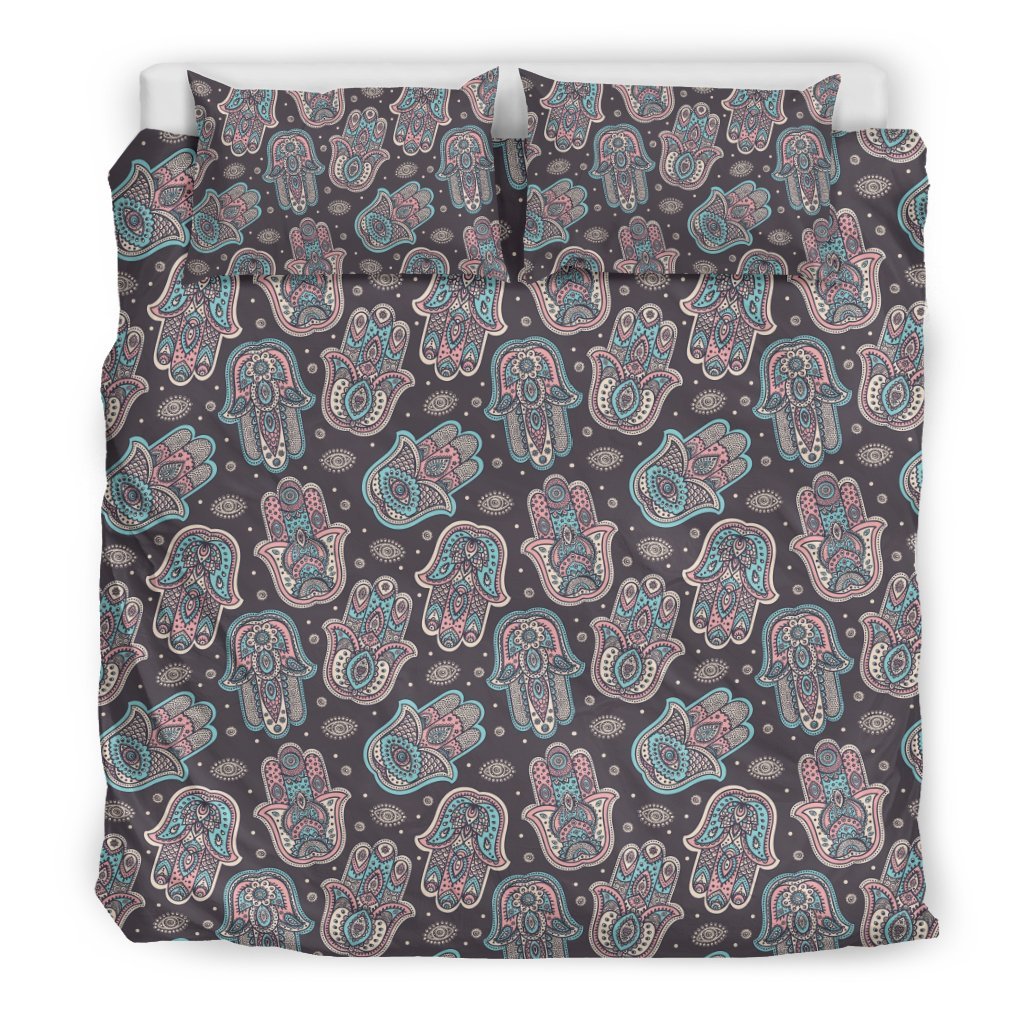 Evil Eye Hamsa Pattern Print Duvet Cover Bedding Set-grizzshop