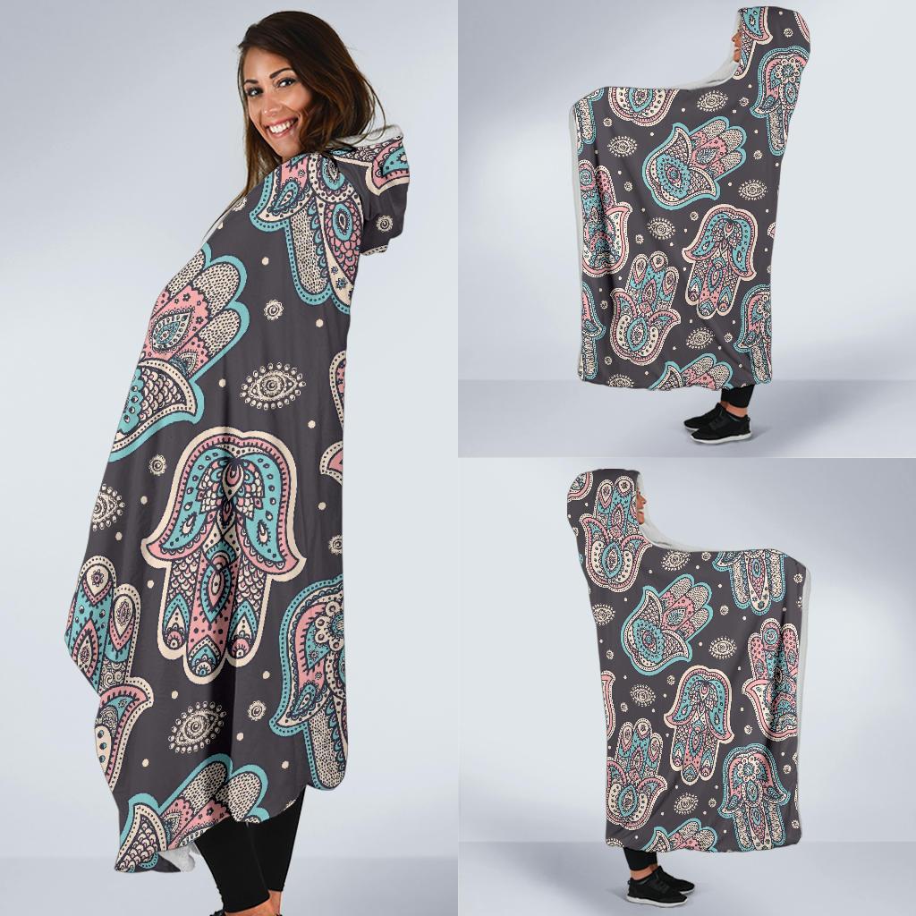 Evil Eye Hamsa Pattern Print Hooded Blanket-grizzshop