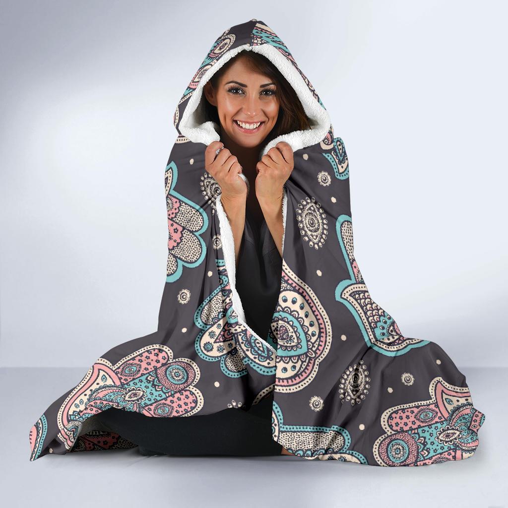 Evil Eye Hamsa Pattern Print Hooded Blanket-grizzshop