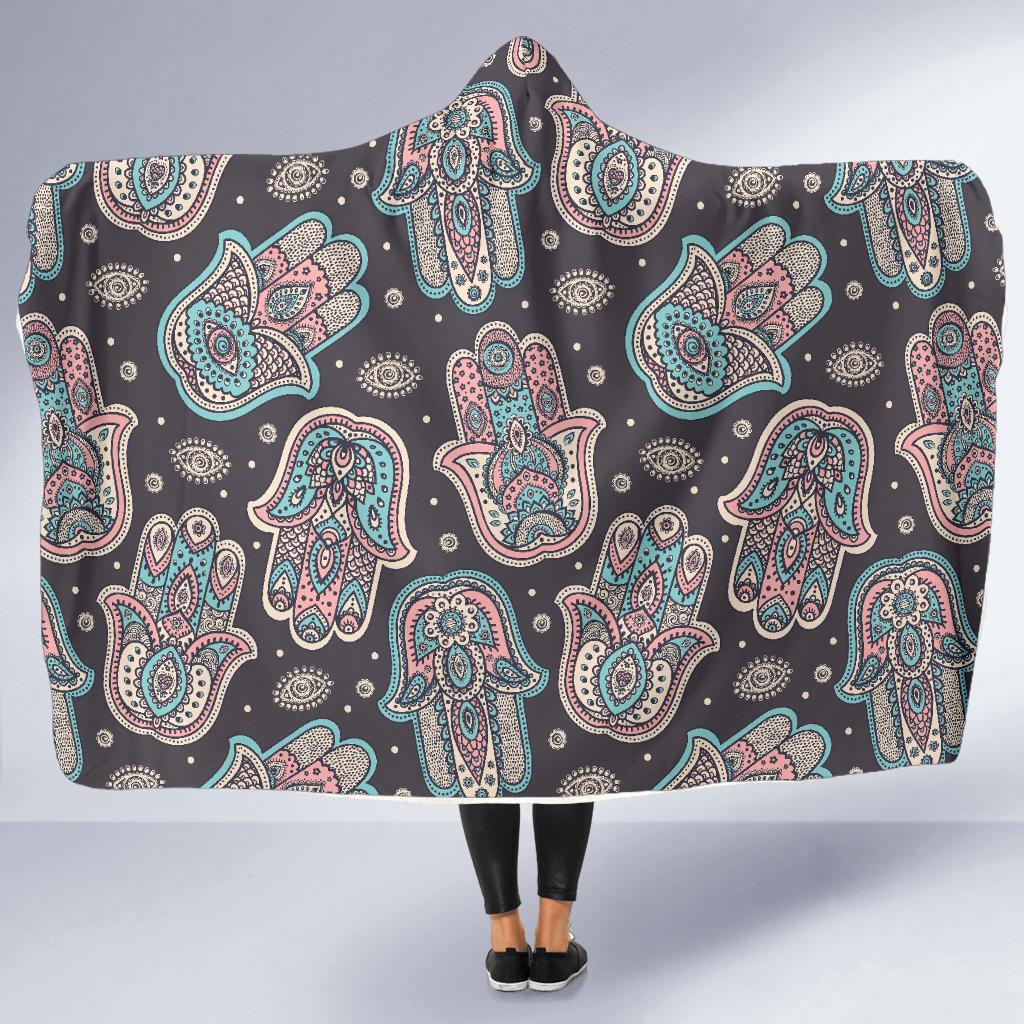 Evil Eye Hamsa Pattern Print Hooded Blanket-grizzshop