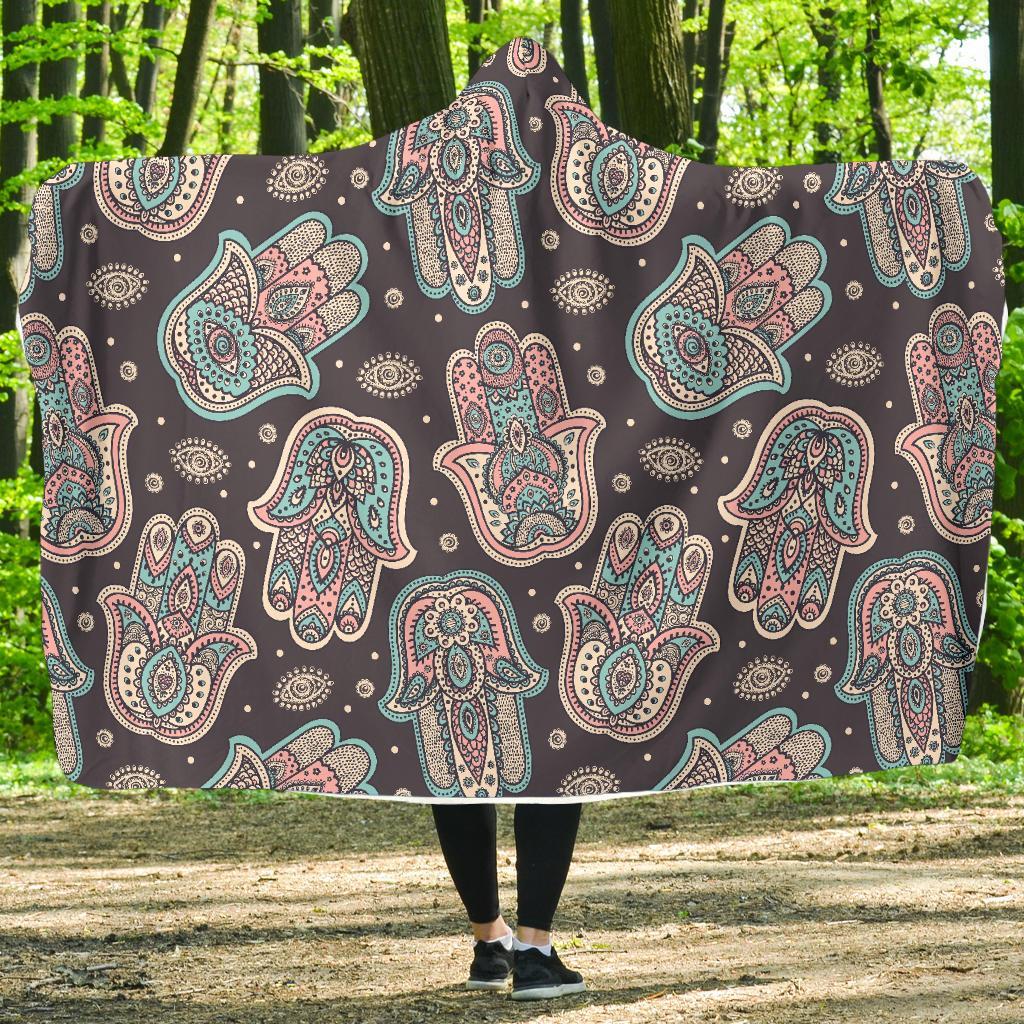 Evil Eye Hamsa Pattern Print Hooded Blanket-grizzshop