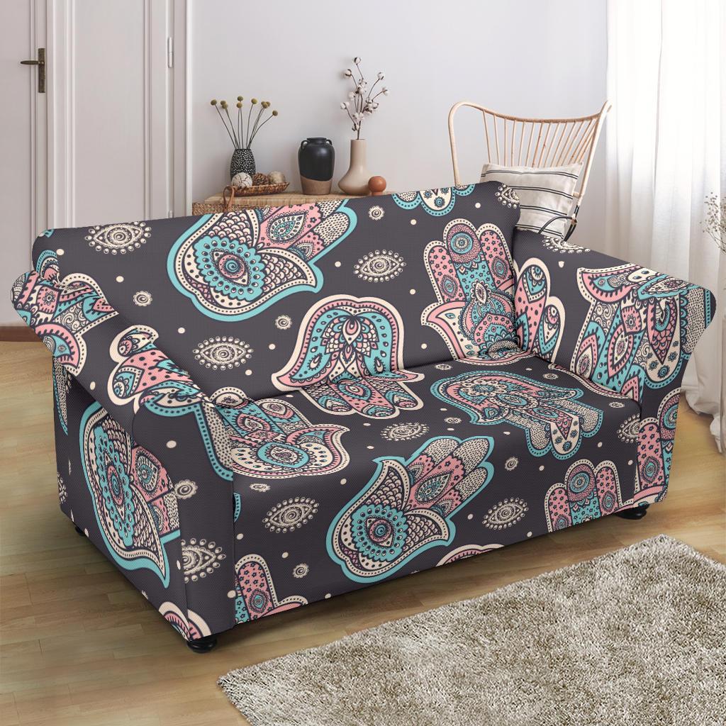 Evil Eye Hamsa Pattern Print Loveseat Cover-grizzshop