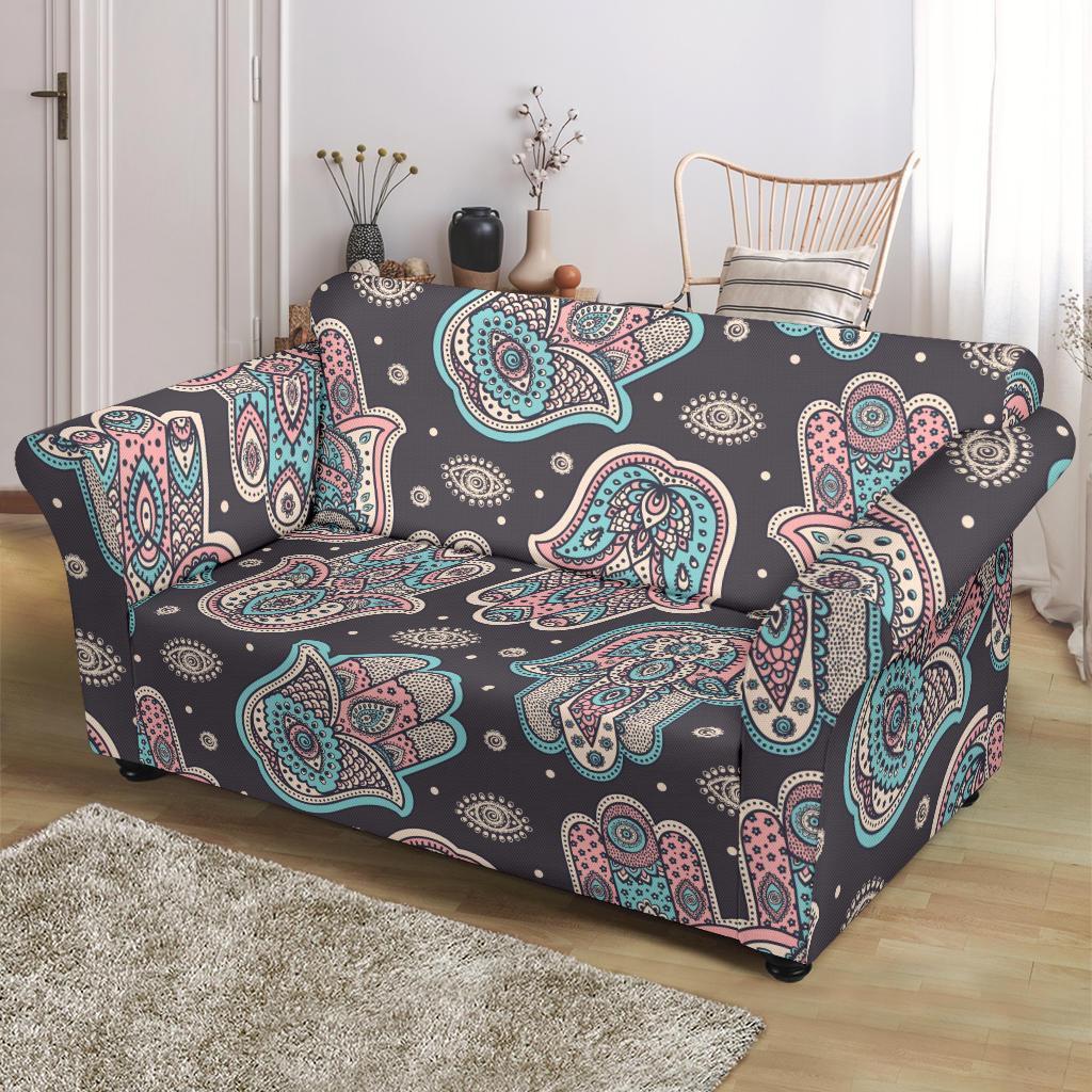 Evil Eye Hamsa Pattern Print Loveseat Cover-grizzshop