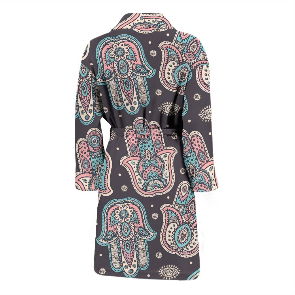 Evil Eye Hamsa Pattern Print Men Long Robe-grizzshop