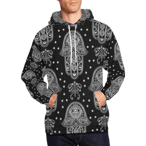 Evil Eye Hamsa Pattern Print Men Pullover Hoodie-grizzshop