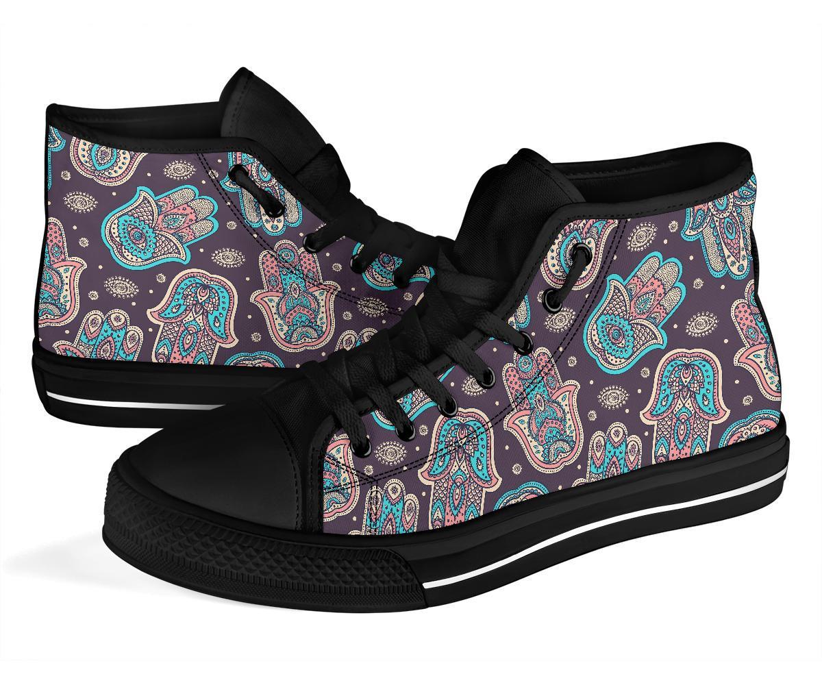 Evil Eye Hamsa Pattern Print Men Women's High Top Shoes-grizzshop