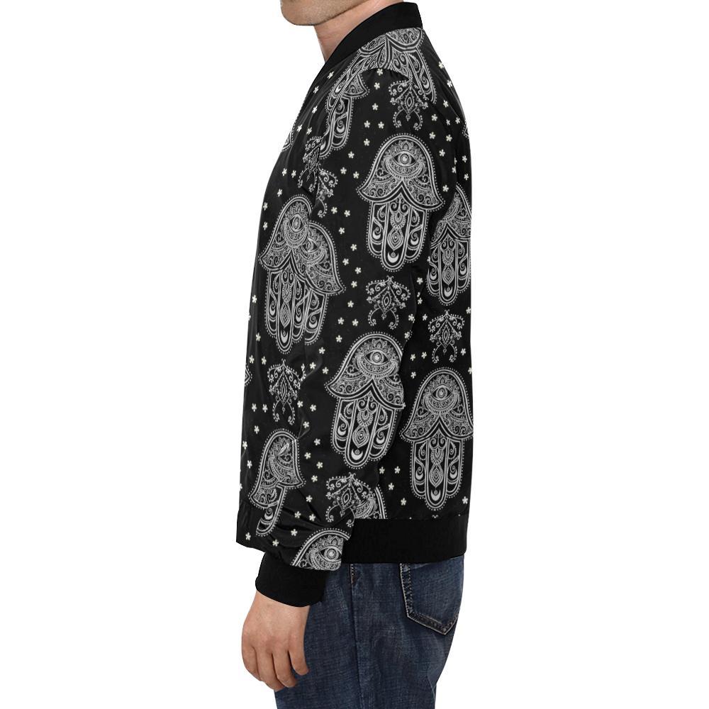 Evil Eye Hamsa Pattern Print Men's Bomber Jacket-grizzshop