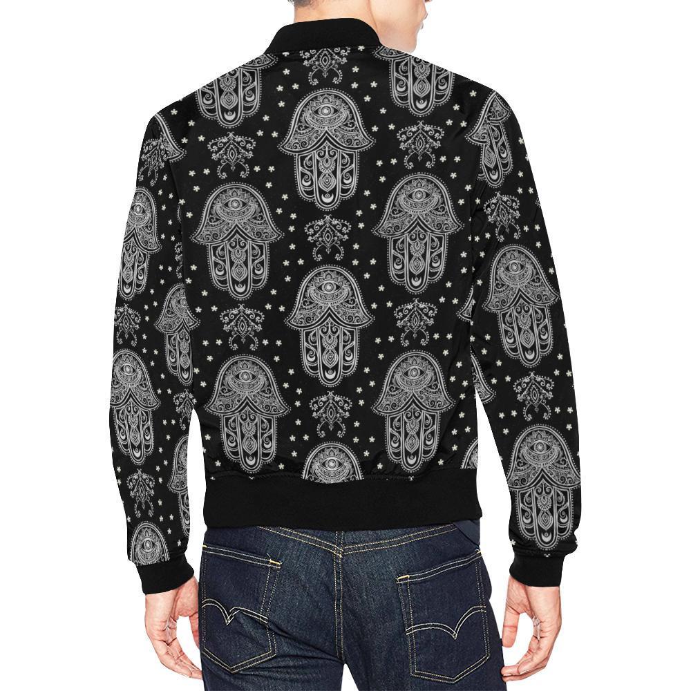 Evil Eye Hamsa Pattern Print Men's Bomber Jacket-grizzshop