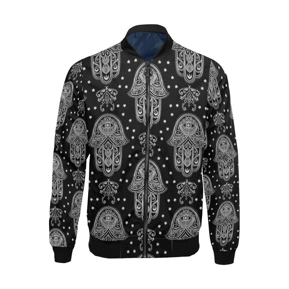 Evil Eye Hamsa Pattern Print Men's Bomber Jacket-grizzshop