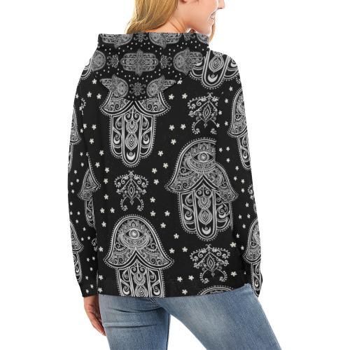 Evil Eye Hamsa Pattern Print Women Pullover Hoodie-grizzshop