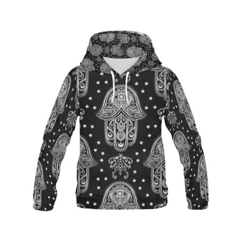 Evil Eye Hamsa Pattern Print Women Pullover Hoodie-grizzshop